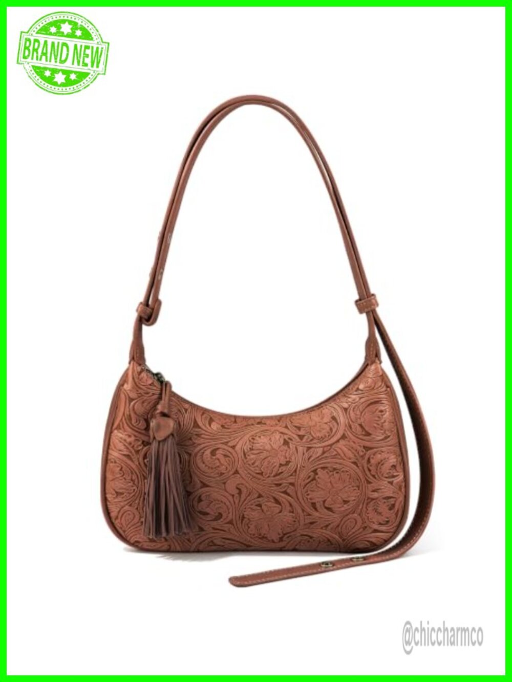 Vegan Leather Hobo Shoulder Bag Floral Embossed Tassel Crossbody Purse